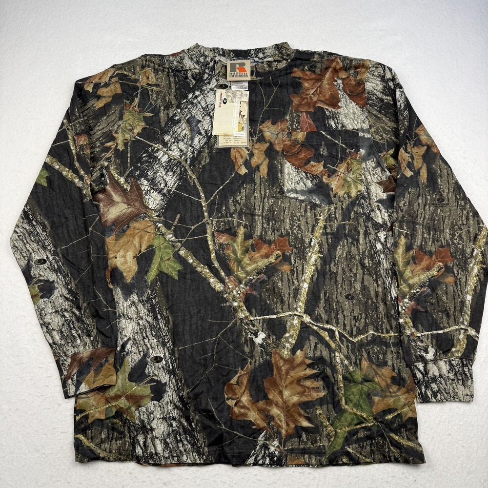 Vintage Russell Outdoors Shirt Mens XL Camo Long Sleeve Mossy Oak Hunting Tee